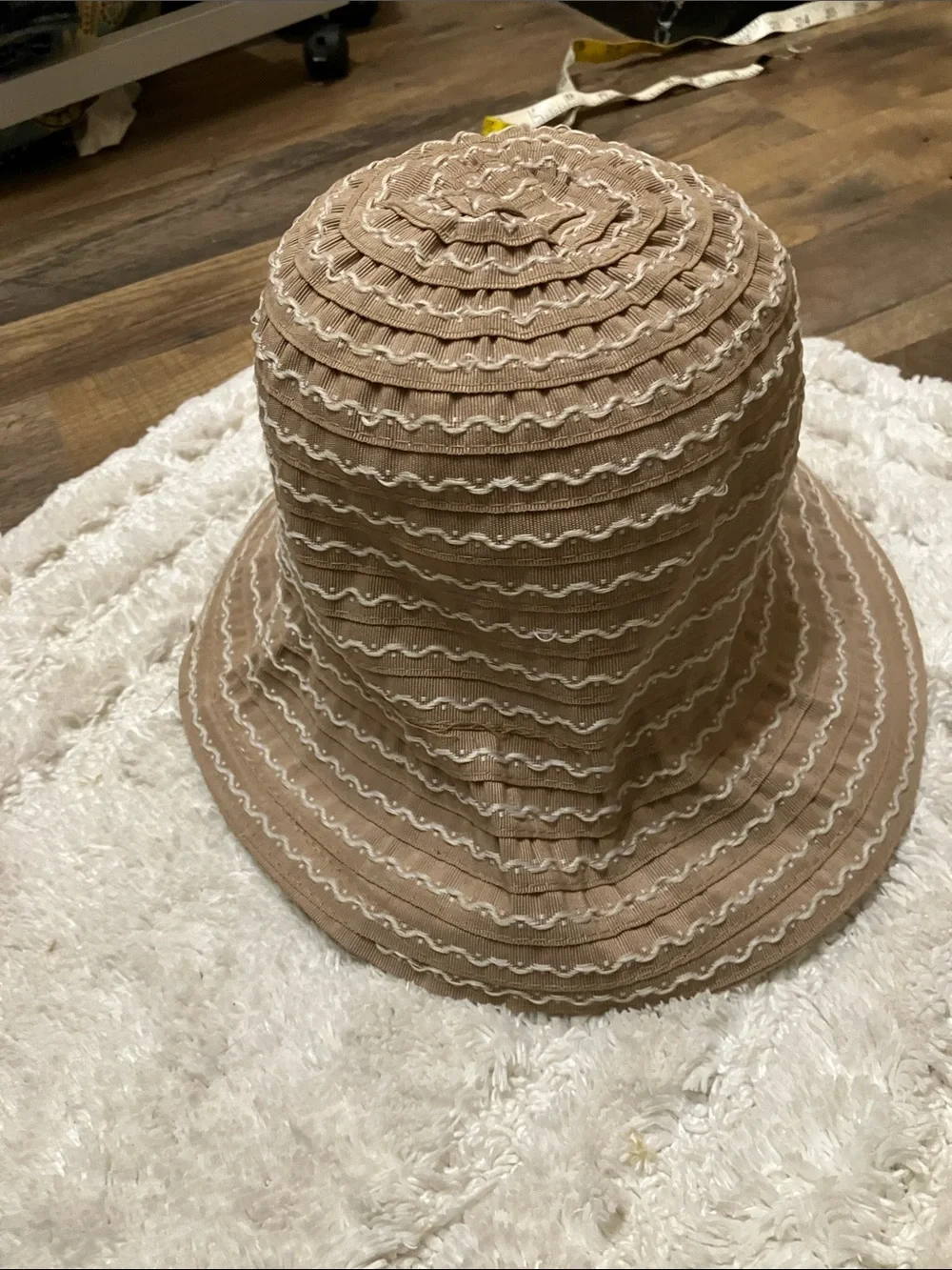 Neutral Tan Women's Sun Hat with White Stitching
